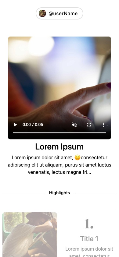 Cocoa iOS feed — a hand-and-light video at the top of the scroll, with the Highlights row beginning underneath.